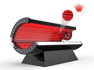Modern red and black futuristic device with a sleek design.