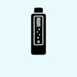 Black and white icon of a water bottle with a digital display.